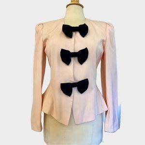 Vintage 90's Albert Nippon pink and black bows Peplum style jacket, Size 6